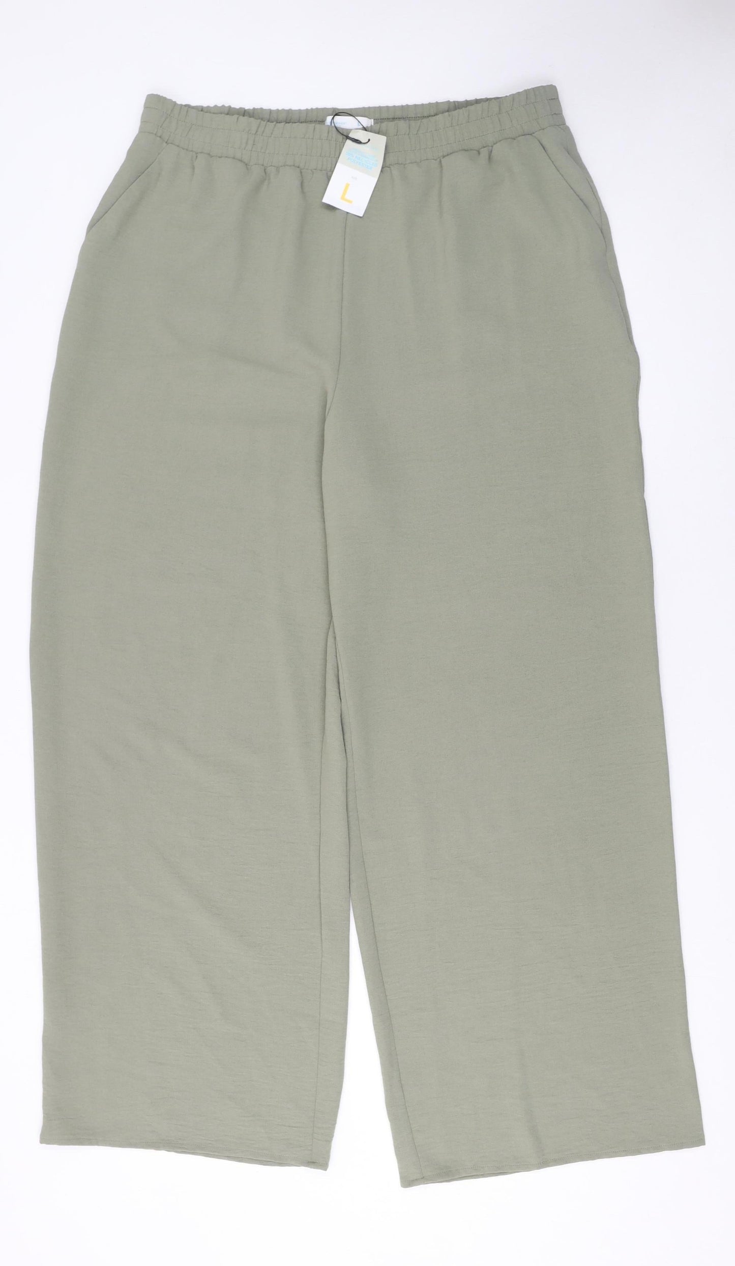 Primark Women’s Green Wide-Leg Trousers Size L Polyester Casual