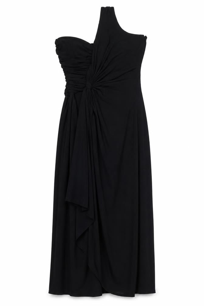 Marina Womens Black One Shoulder Long Formal Dress Size 18