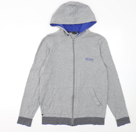Hugo Boss Men's Grey Full Zip Hoodie Size S Lightweight Cotton