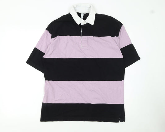H&M Men’s Multicoloured Striped Polo Shirt M Relaxed Fit Cotton