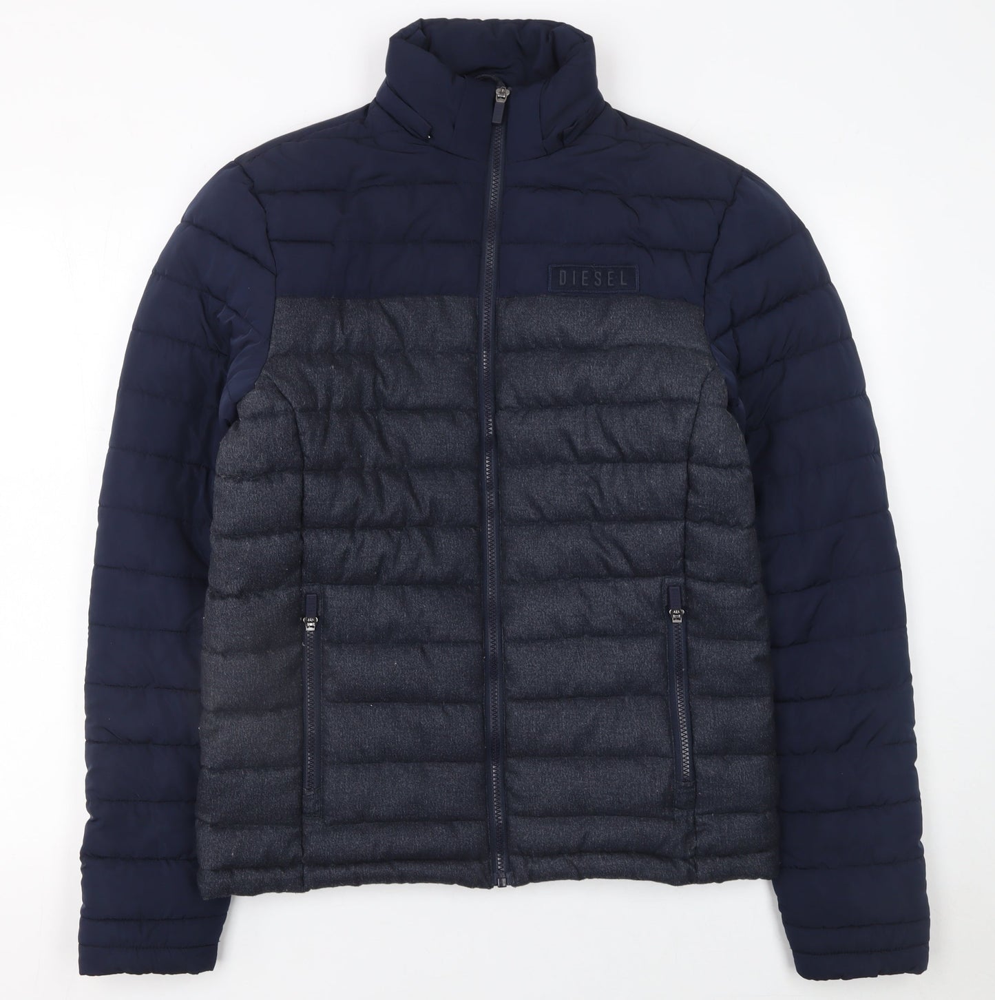 Diesel Men's Blue Puffer Jacket S Regular Fit Full Zip Winter Coat