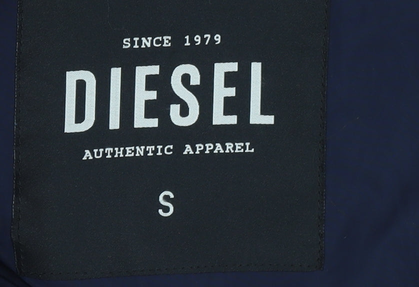 Diesel Men's Blue Puffer Jacket S Regular Fit Full Zip Winter Coat