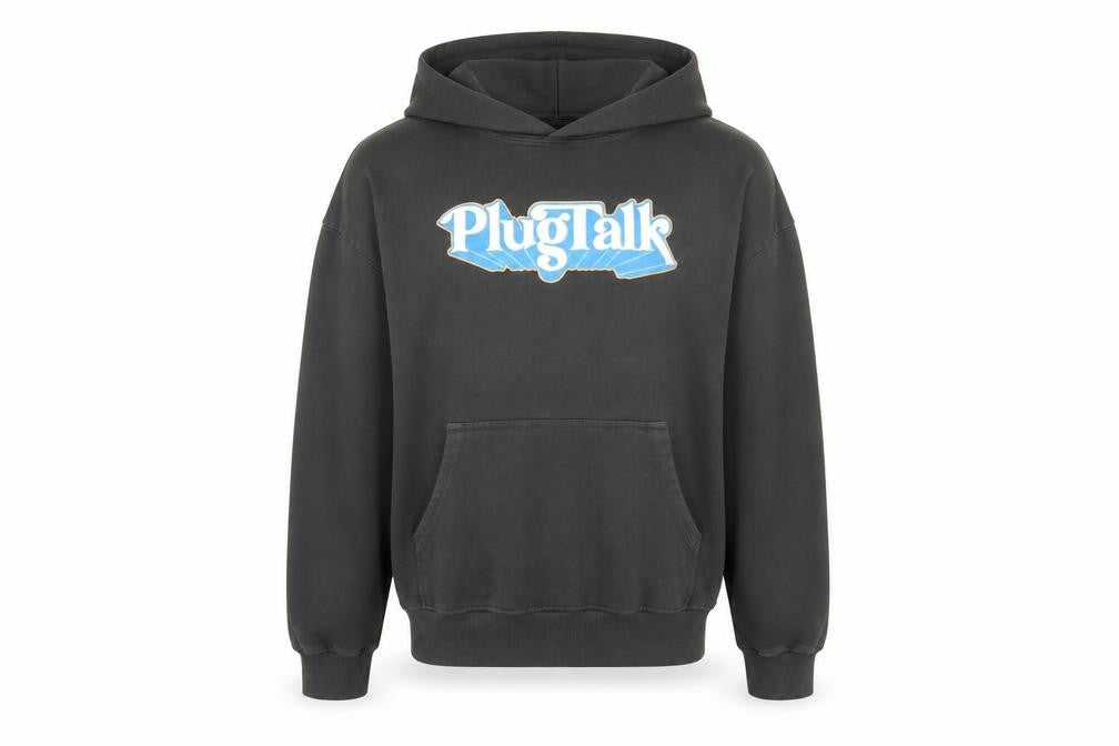 PlugTalk Men's Black Pullover Hoodie Medium Graphic Fleece Sweatshirt