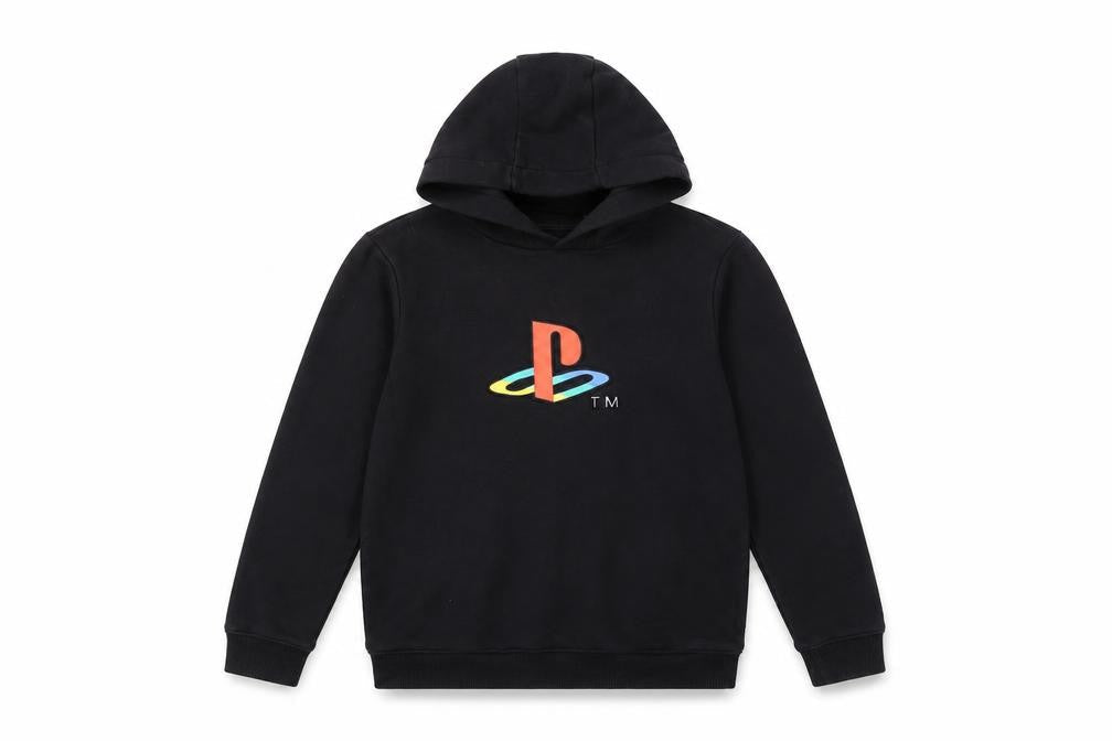 Front view of George boys’ black playstation pullover hoodie 10-11 years fleece graphic