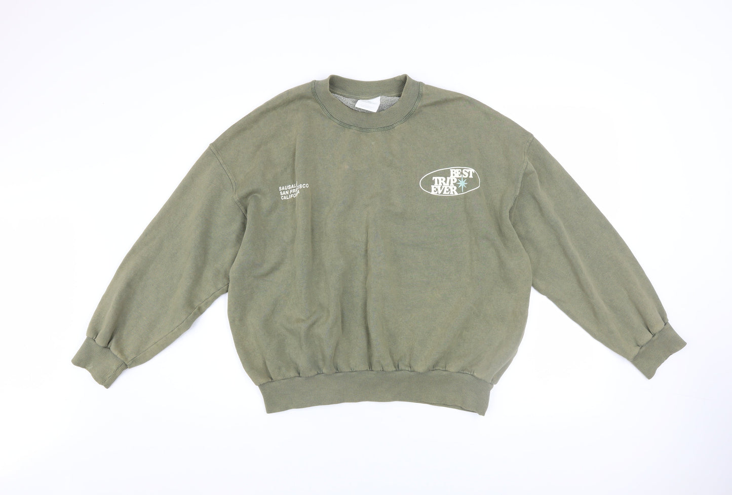 Pacific Republic Womens Green Pullover Sweatshirt XS Cotton Blend Graphic