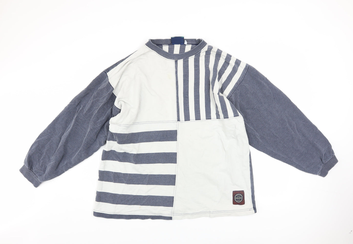 FX Men's Blue & White Striped Cotton Pullover Sweatshirt L