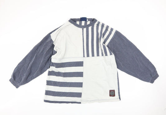 FX Men's Blue & White Striped Cotton Pullover Sweatshirt L