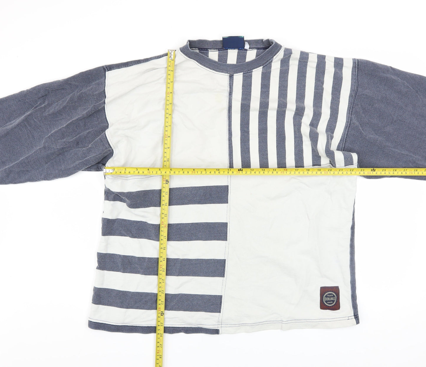 FX Men's Blue & White Striped Cotton Pullover Sweatshirt L