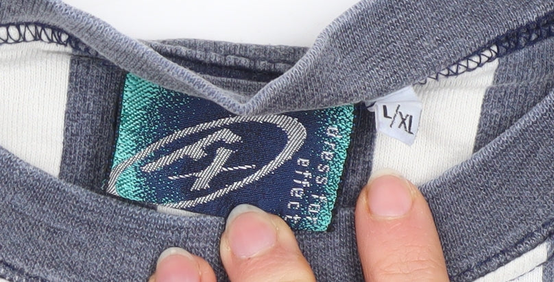 FX Men's Blue & White Striped Cotton Pullover Sweatshirt L