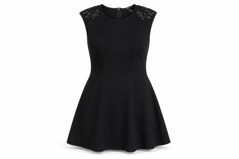 Forever 21 Women's Black Beaded Fit & Flare Sleeveless Knee Length Dress M