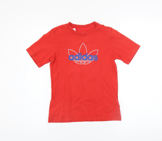 Adidas Boys Red 6-7 Years Short Sleeve Cotton Logo Sports T-Shirt