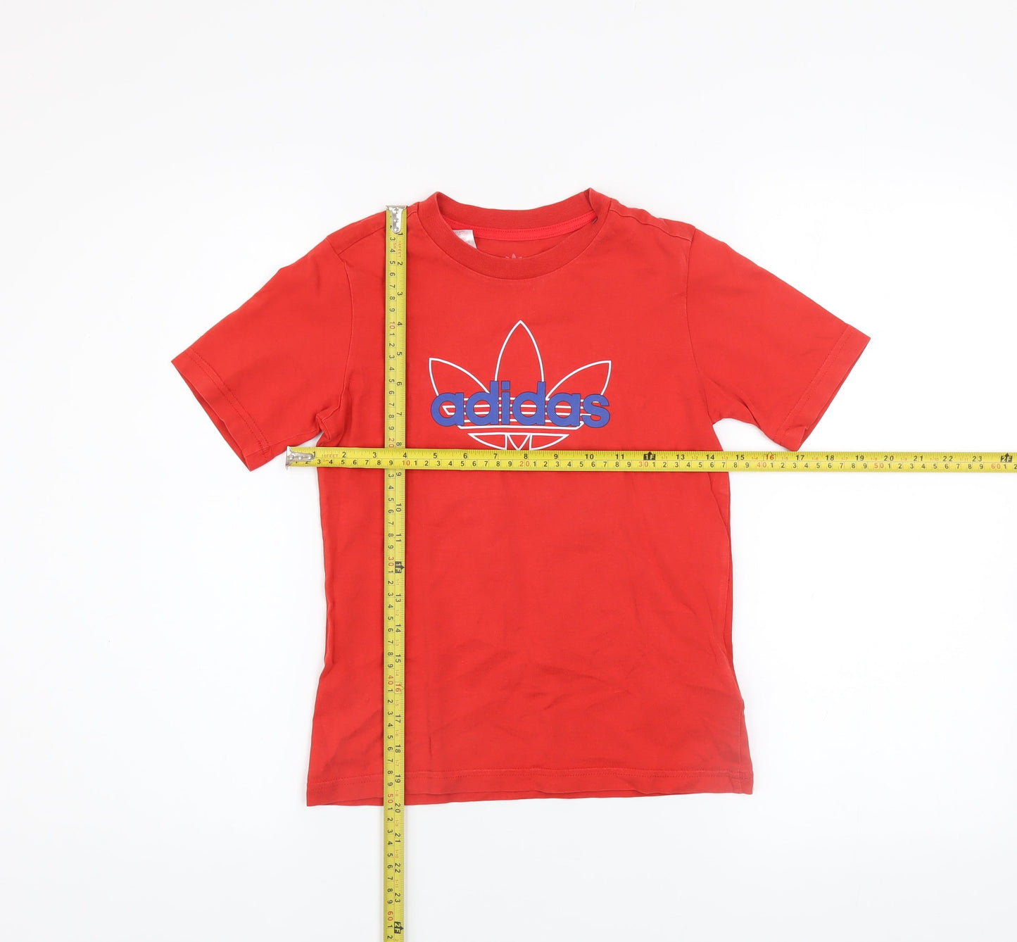 Adidas Boys Red 6-7 Years Short Sleeve Cotton Logo Sports T-Shirt