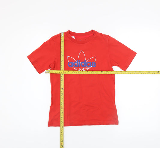 Adidas Boys Red 6-7 Years Short Sleeve Cotton Logo Sports T-Shirt