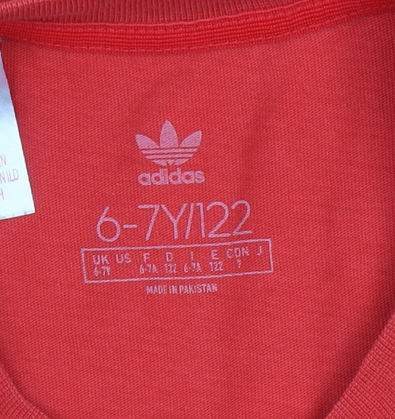 Adidas Boys Red 6-7 Years Short Sleeve Cotton Logo Sports T-Shirt
