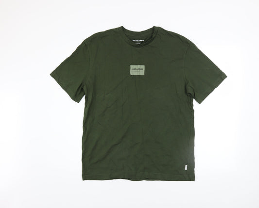 Jack & Jones Men's Green Regular Fit Cotton Crew Neck T-Shirt L