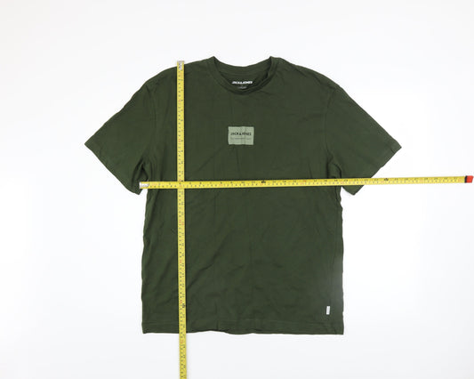 Jack & Jones Men's Green Regular Fit Cotton Crew Neck T-Shirt L