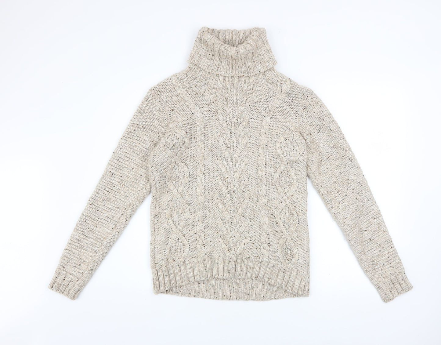 Gallery Women Beige Cable-Knit Roll Neck Jumper Size L Wool Blend