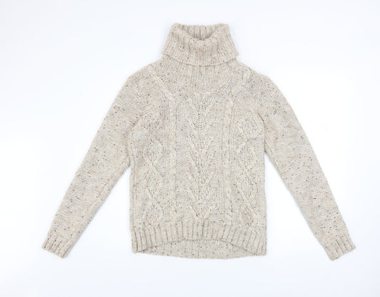 Gallery Women Beige Cable-Knit Roll Neck Jumper Size L Wool Blend