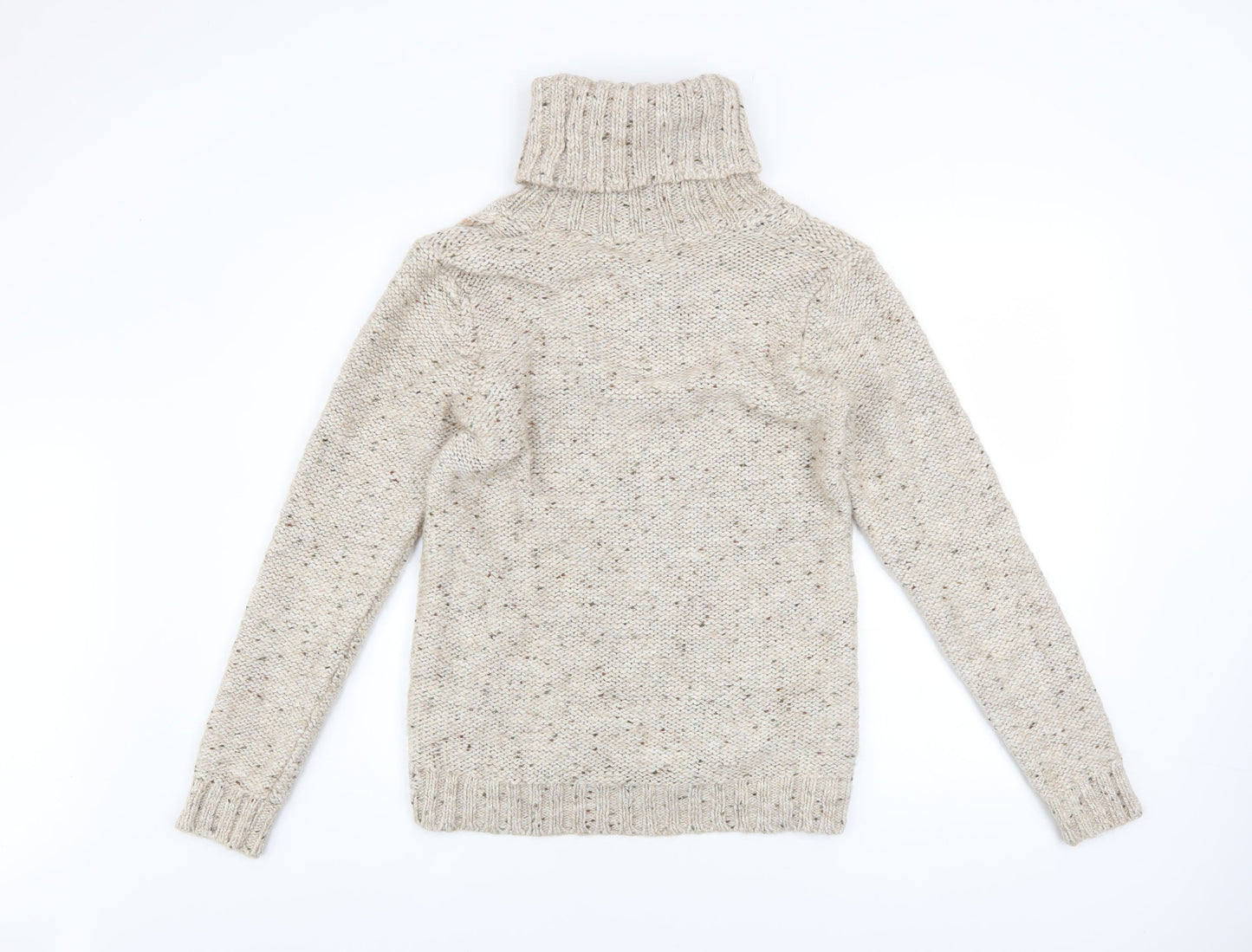 Gallery Women Beige Cable-Knit Roll Neck Jumper Size L Wool Blend