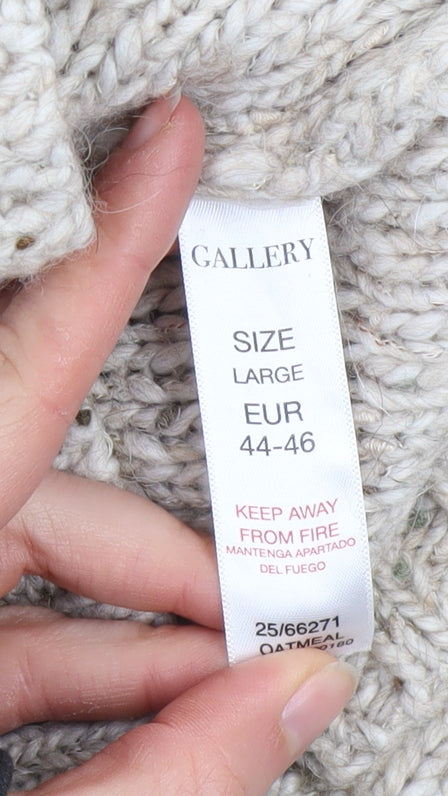Gallery Women Beige Cable-Knit Roll Neck Jumper Size L Wool Blend