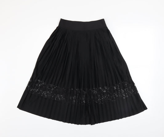 River Island Womens Black Pleated Lace Midi Skirt Size 6