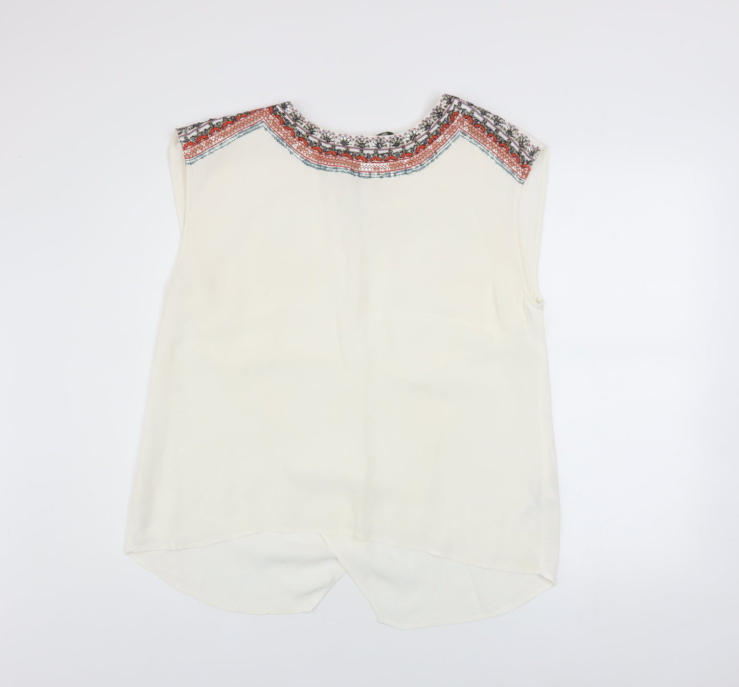 Oasis Women’s Ivory Embroidered Sleeveless Tunic Blouse UK 14