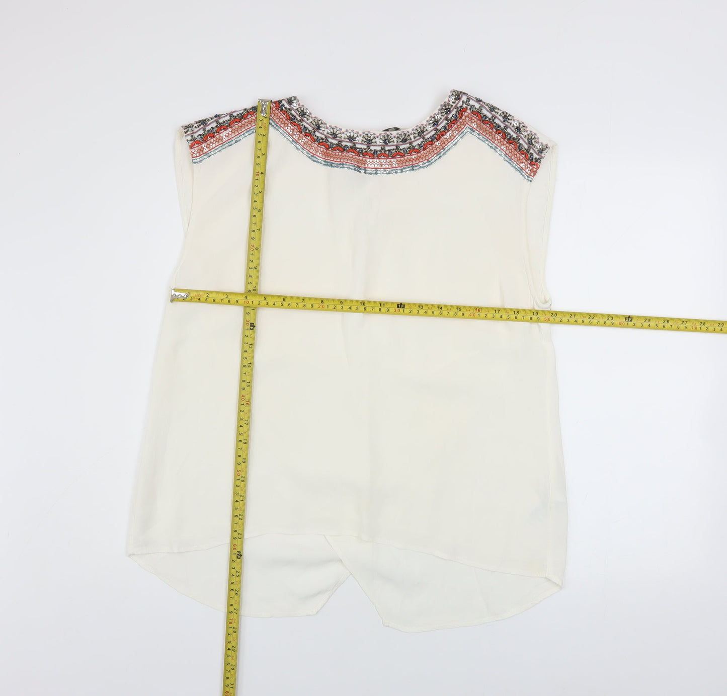 Oasis Women’s Ivory Embroidered Sleeveless Tunic Blouse UK 14
