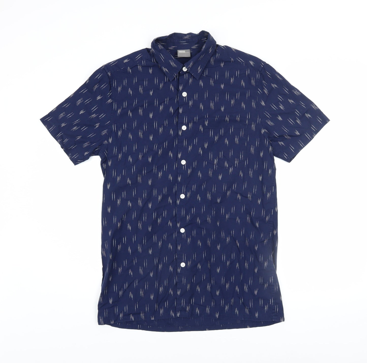 ASOS Mens Blue Short Sleeve Button-Up Cotton Shirt Size S