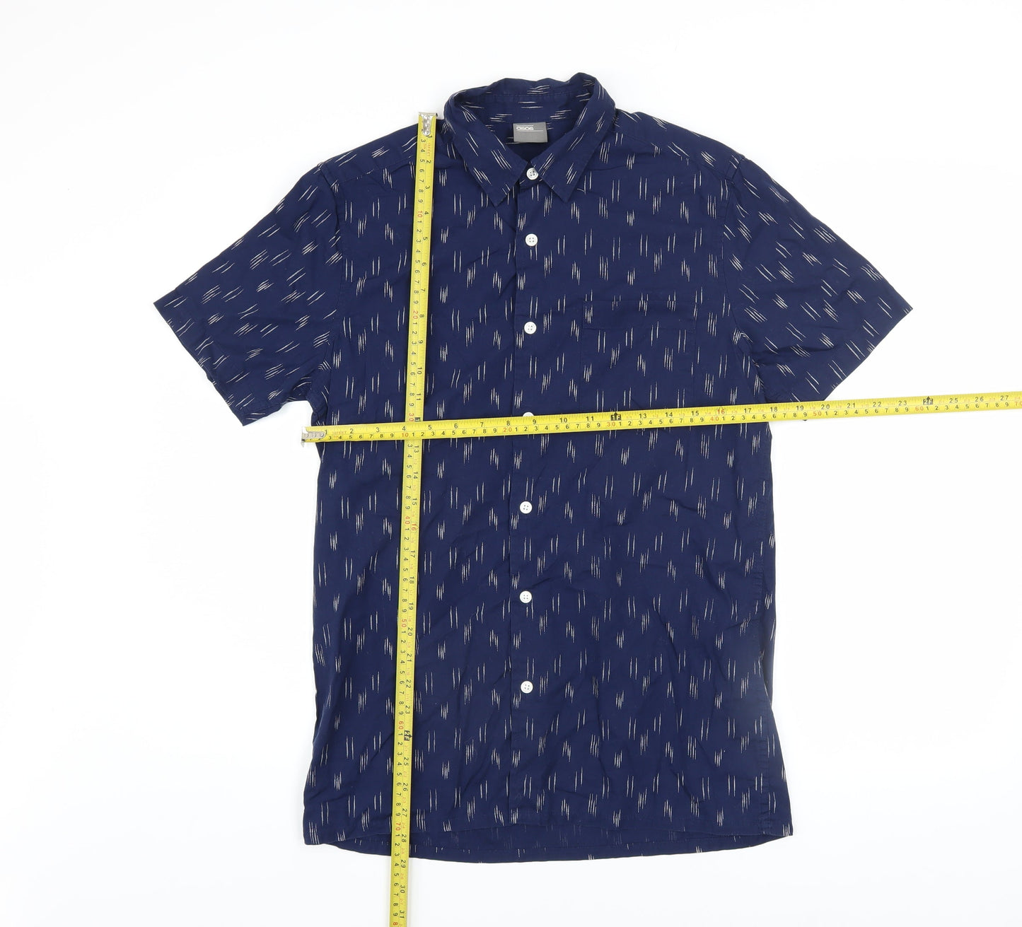 ASOS Mens Blue Short Sleeve Button-Up Cotton Shirt Size S