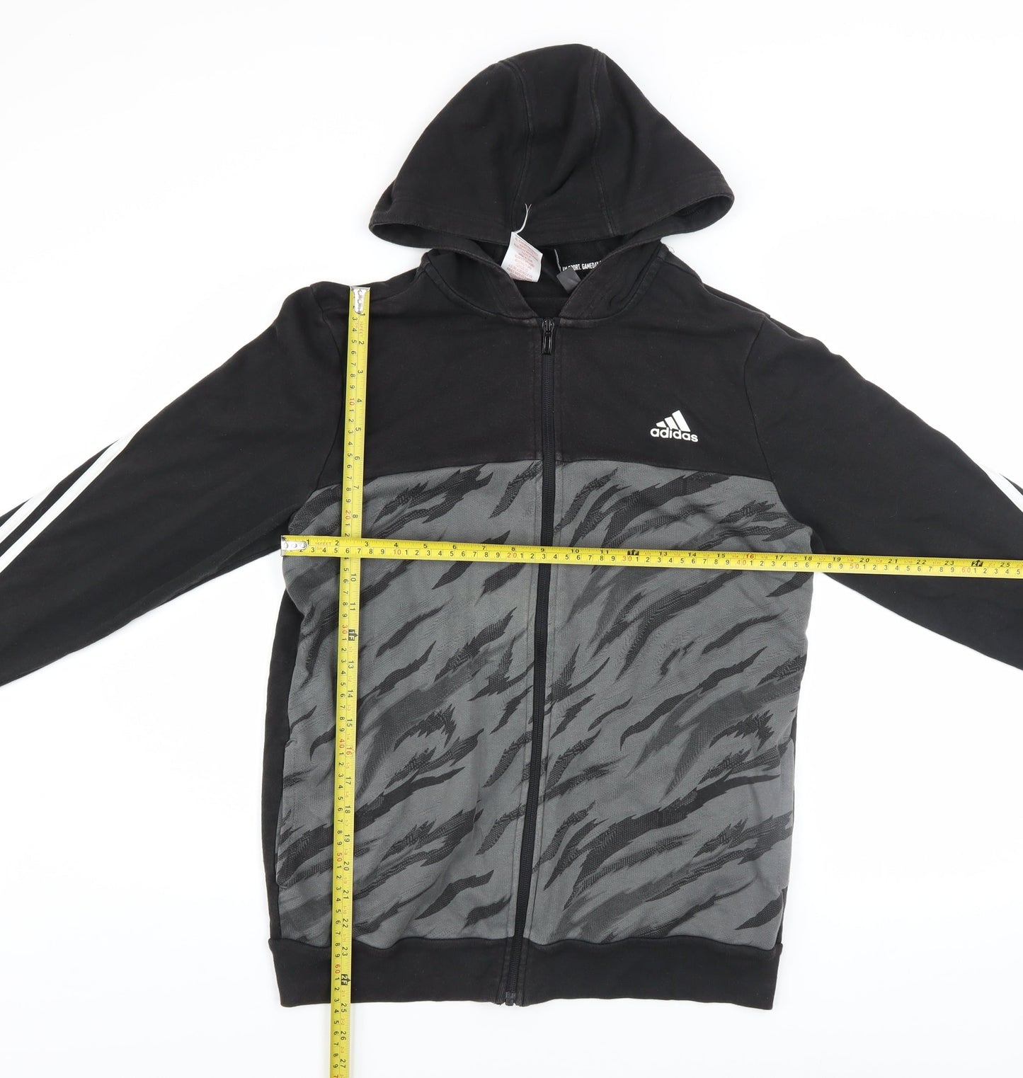 Adidas Boys Black Full Zip Hoodie 15-16 Years Animal Print Sportswear