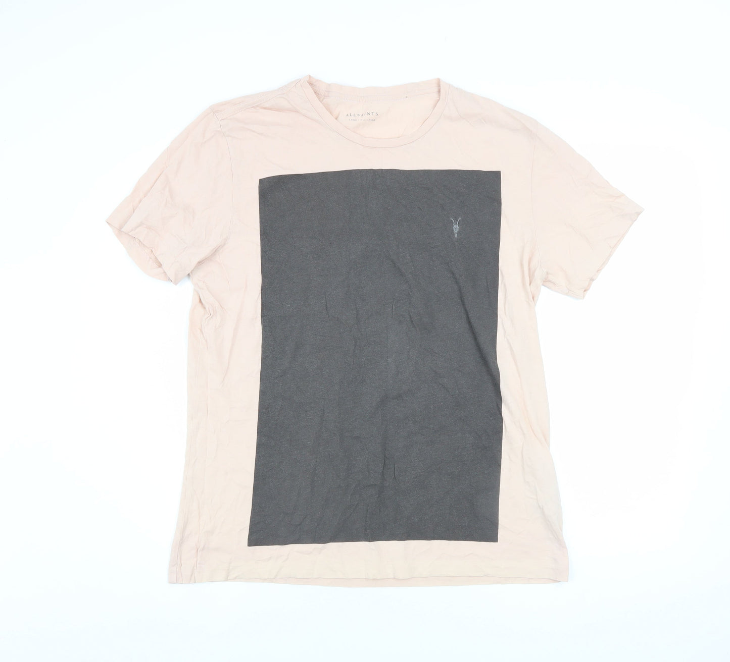 AllSaints Men's Beige Graphic T-Shirt Large Cotton Crew Neck