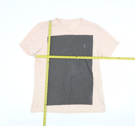 AllSaints Men's Beige Graphic T-Shirt Large Cotton Crew Neck