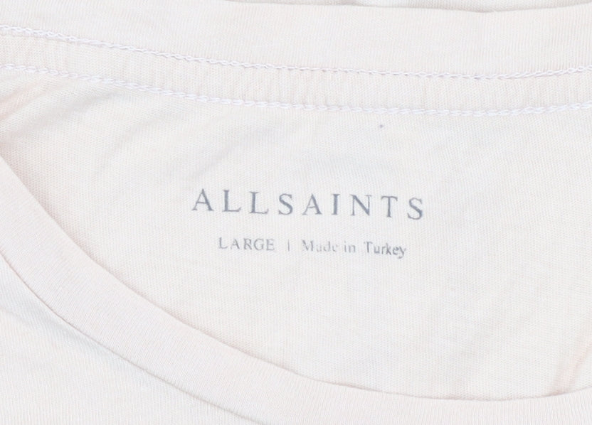 AllSaints Men's Beige Graphic T-Shirt Large Cotton Crew Neck