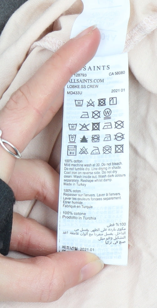 AllSaints Men's Beige Graphic T-Shirt Large Cotton Crew Neck