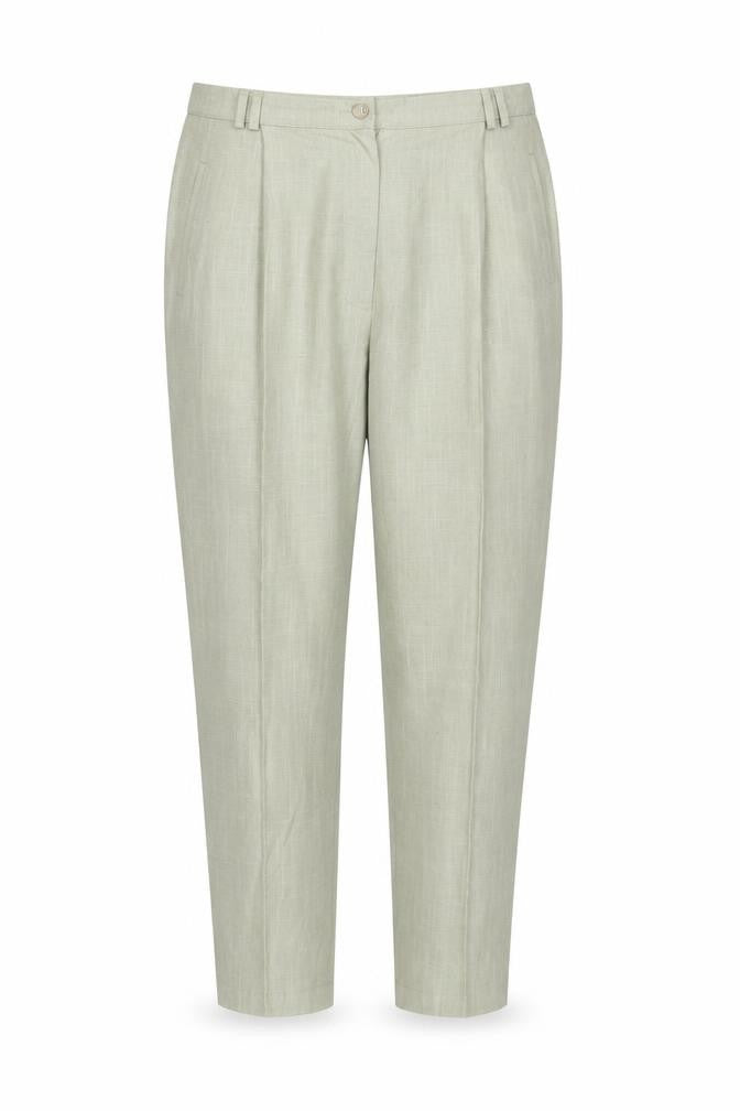 Berkertex Womens Green Size 18 Pleated Tapered Linen Blend Trousers