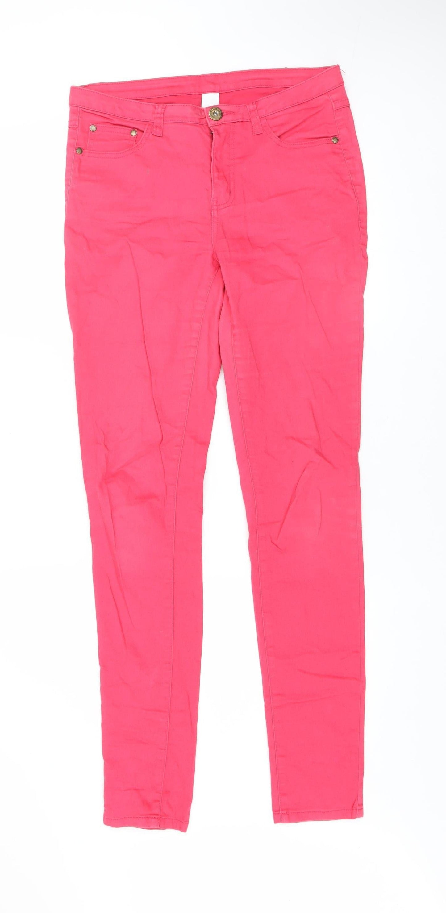 Vila Womens Pink Skinny Jeans L Slim Fit Mid Rise Stretch Denim