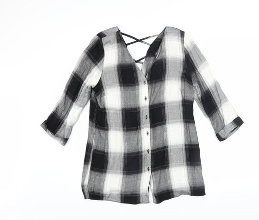 River Island Women’s Black Check Tunic Button-Up Shirt UK 10
