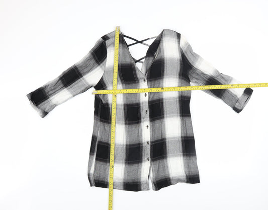 River Island Women’s Black Check Tunic Button-Up Shirt UK 10