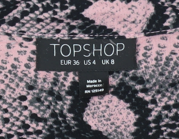 Topshop Women’s Pink Snake Print Viscose Blouse Size 8