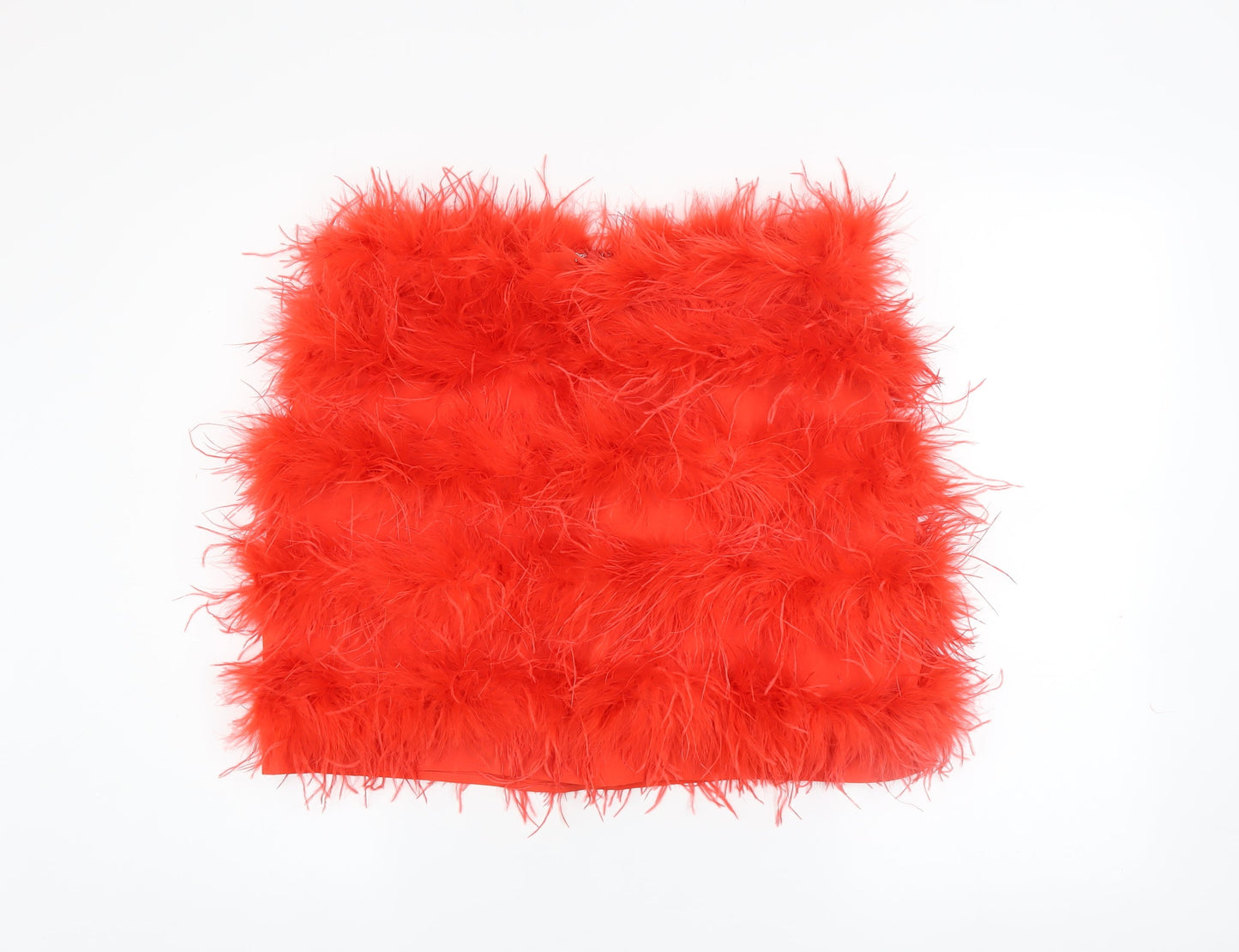 Nasty Gal Women Red Faux Feather Trim Mini Skirt Size 14 Party