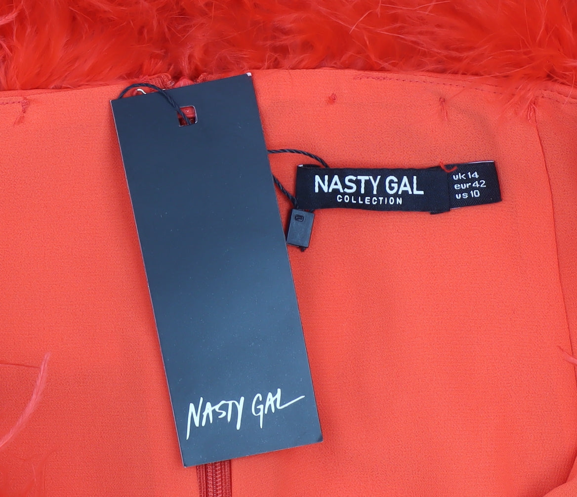 Nasty Gal Women Red Faux Feather Trim Mini Skirt Size 14 Party