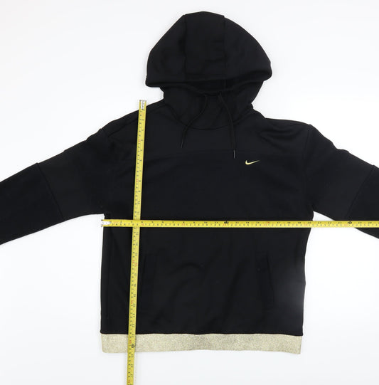 Nike Women's Black Hoodie Small Gold Trim Pullover Fleece Sweatshirt