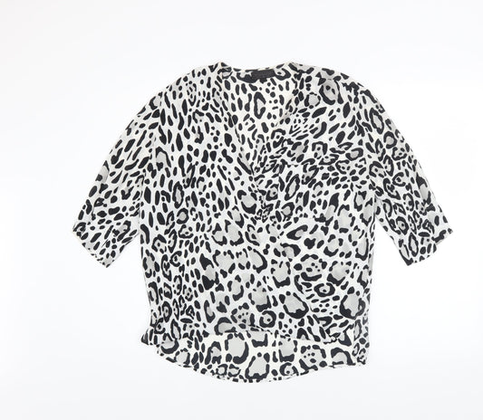 Topshop Women's Black Animal Print Wrap Blouse UK 6