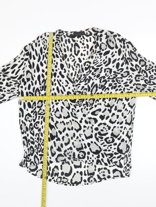 Topshop Women's Black Animal Print Wrap Blouse UK 6
