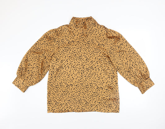 Zibilondon Womens Brown Polka Dot High Neck Long Sleeve Blouse Size 8