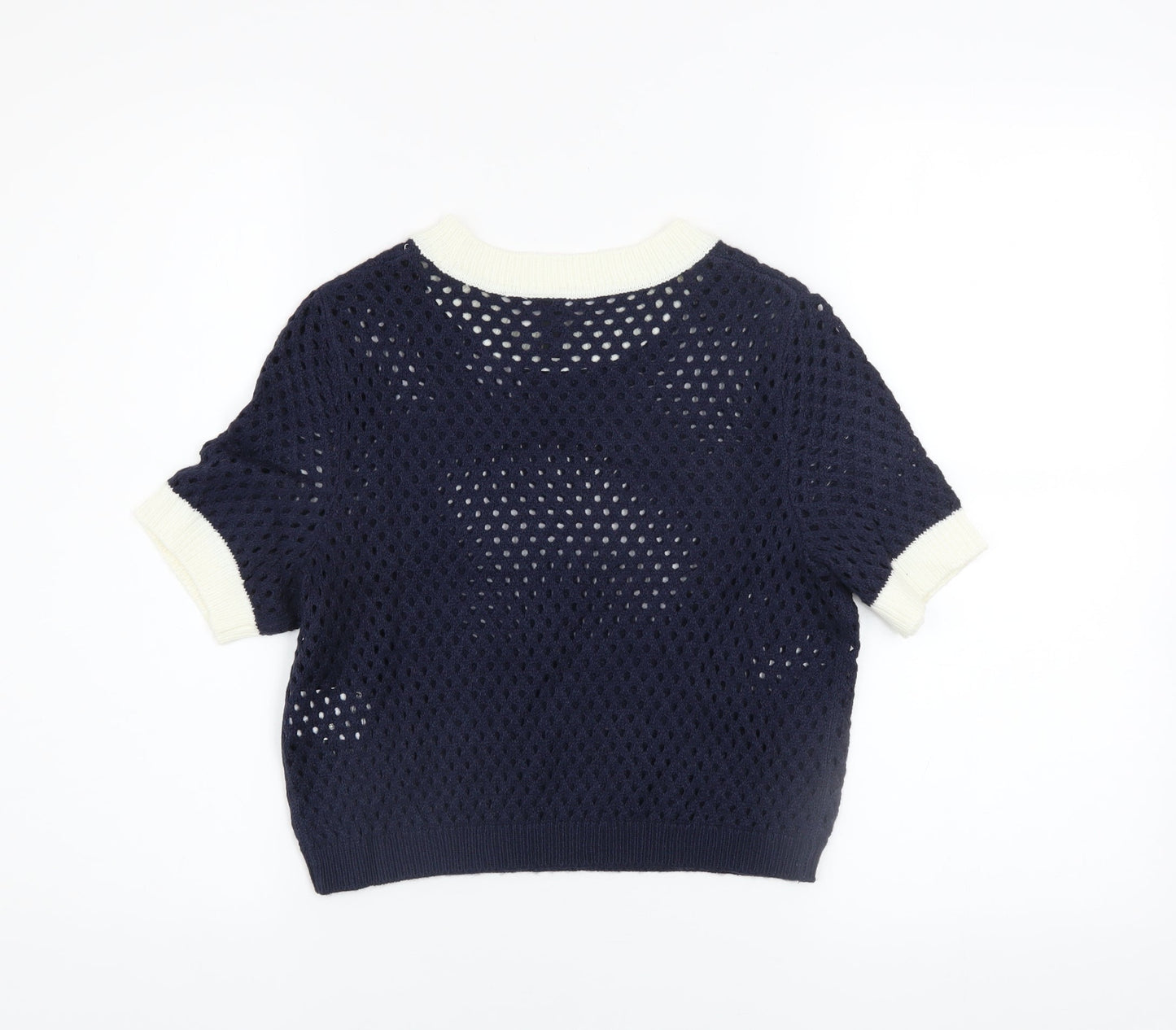H&M Divided Women's Blue Crochet Knit Cropped Short Sleeve Top Size S