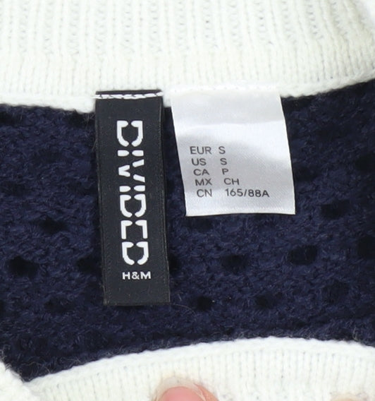 H&M Divided Women's Blue Crochet Knit Cropped Short Sleeve Top Size S