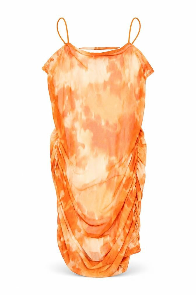 Pink Vanilla Women Orange Tie Dye Bodycon Ruched Dress Size 12