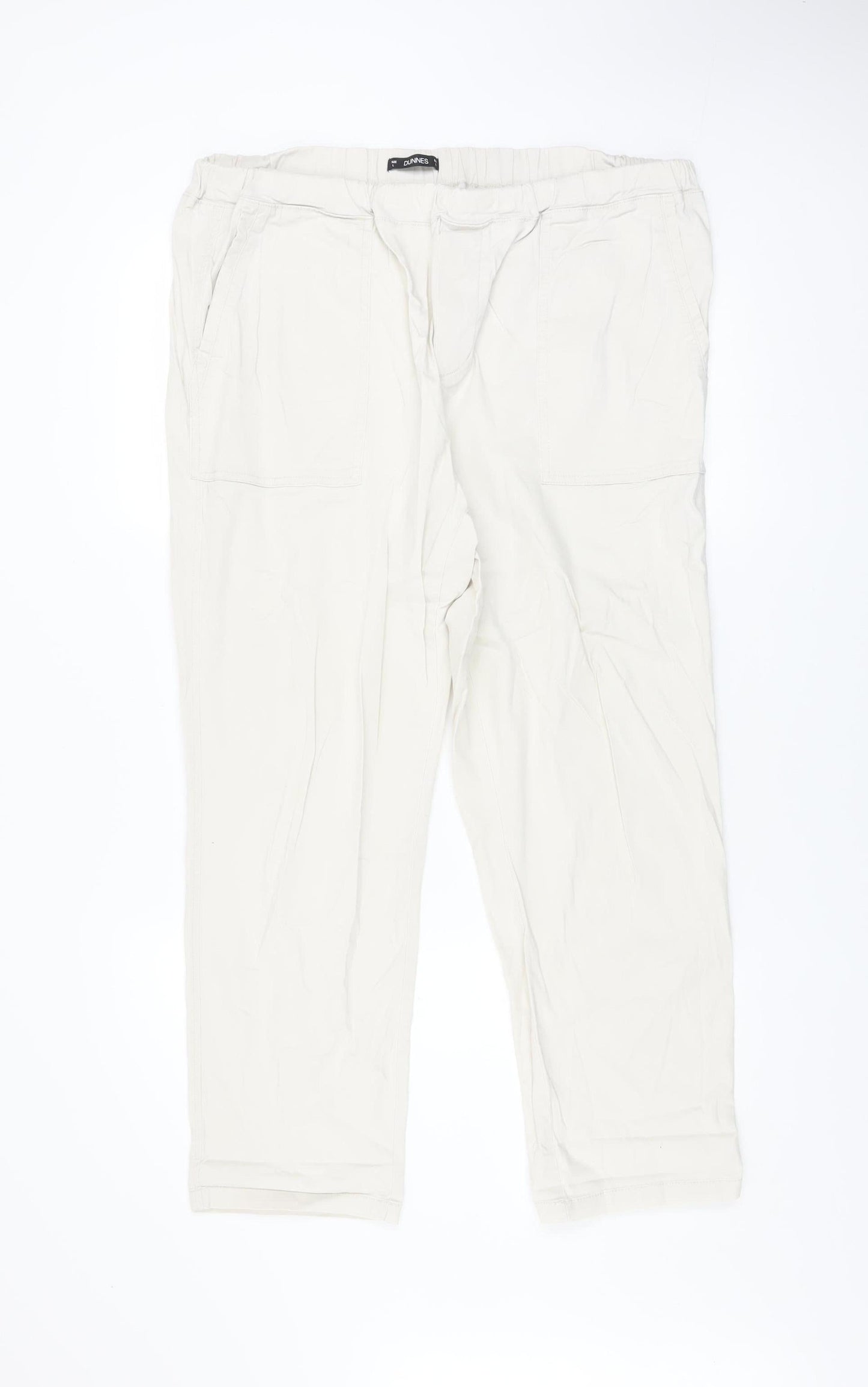 Dunnes Stores Men's Beige Cotton Chino Trousers L Breathable Elastic Waist