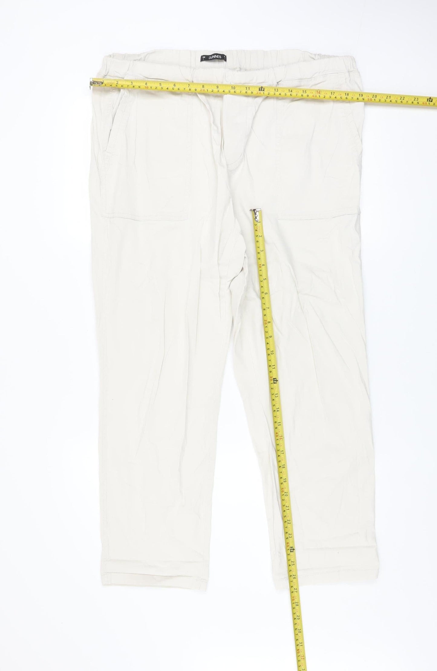 Dunnes Stores Men's Beige Cotton Chino Trousers L Breathable Elastic Waist